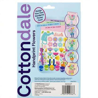 Cottondale Handprint Flowers Craft Kit DIY Kid Keepsake Greeting Cards, 5 Cards, 2 Pop Out Cards, 2 Glue Dot Sheets, 2 Stickers Sheets, 1q Paint Brush & 5 Paintpods