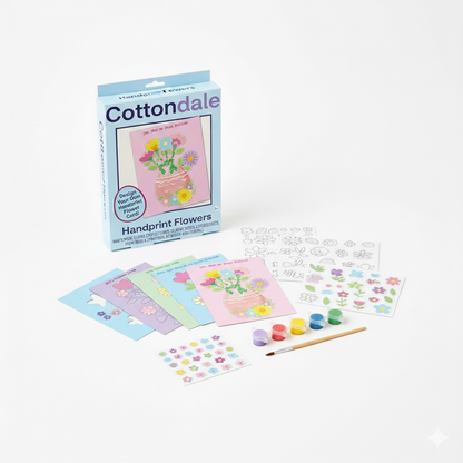 Cottondale Handprint Flowers Craft Kit DIY Kid Keepsake Greeting Cards, 5 Cards, 2 Pop Out Cards, 2 Glue Dot Sheets, 2 Stickers Sheets, 1q Paint Brush & 5 Paintpods