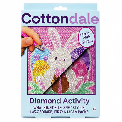 Cottondale Diamond Activity Gem Art Kit Easter Bunny DIY Craft Set For Kids 6+, 1 Scene, 1 Stylus, 1 Wax Square, 1 Tray & 13 Gem Packs