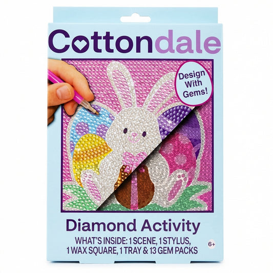 Cottondale Diamond Activity Gem Art Kit Easter Bunny DIY Craft Set For Kids 6+, 1 Scene, 1 Stylus, 1 Wax Square, 1 Tray & 13 Gem Packs