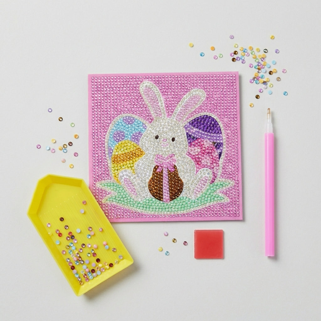 Cottondale Diamond Activity Gem Art Kit Easter Bunny DIY Craft Set For Kids 6+, 1 Scene, 1 Stylus, 1 Wax Square, 1 Tray & 13 Gem Packs