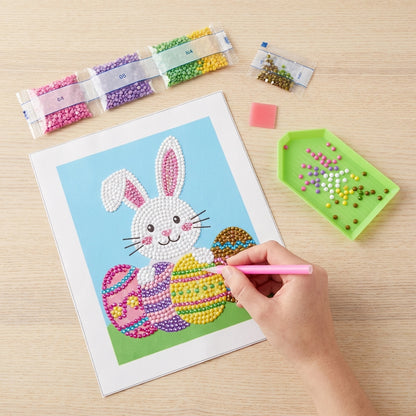 Cottondale Diamond Activity Gem Art Kit Easter Bunny DIY Craft Set For Kids 6+, 1 Scene, 1 Stylus, 1 Wax Square, 1 Tray & 13 Gem Packs