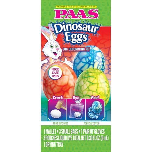 PAAS Dinosaur Eggs Easter Egg Decorating Kit – Fun & Creative Dinosaur Crack, Dye, and Peel Designs for Easter Eggs with Liquid Dyes and Tools