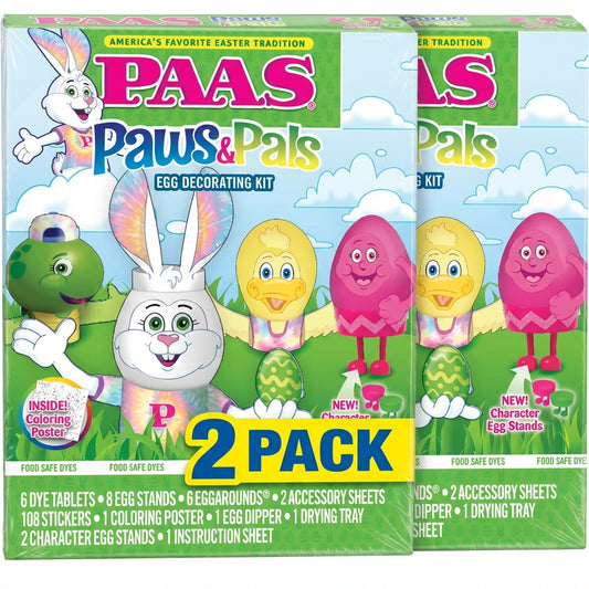 2 Pack - PAAS Paws & Pals Easter Egg Decorating Kit 6 Dye Tablets 108 Stickers Poster
