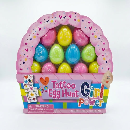 Mello Smello Girl Power Tattoo Egg Hunt 16 Pre-Filled Easter Eggs 64 Tattoos