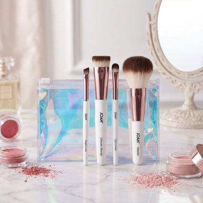 JOAH Take Me with You Brush Kit 4pc Travel Makeup Brushes With Holographic Case
