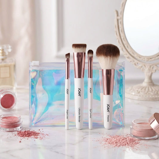 JOAH Take Me with You Brush Kit 4pc Travel Makeup Brushes With Holographic Case