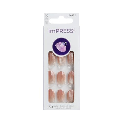 KISS imPRESS Press On Nails, ‘My Go To’, Magnetic, Short Oval, No Glue Needed, Up to 10-Day Hold, Chip-Resistant, Easy Peel & Press, Includes 30 Fake Nails, Prep Pad, Mini Nail File & Manicure Stick