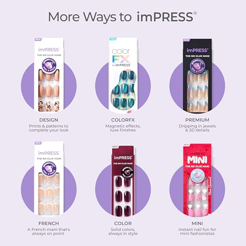 KISS imPRESS Press On Nails, ‘My Go To’, Magnetic, Short Oval, No Glue Needed, Up to 10-Day Hold, Chip-Resistant, Easy Peel & Press, Includes 30 Fake Nails, Prep Pad, Mini Nail File & Manicure Stick
