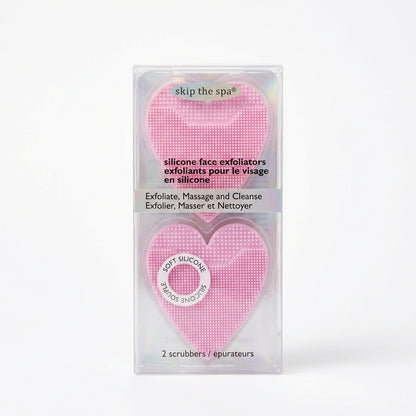 Skip The Spa Silicone Face Exfoliators Heart Shaped Scrubbers 2-Pack Pink and Purple