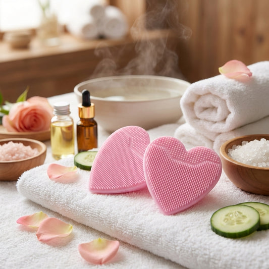 Skip The Spa Silicone Face Exfoliators Heart Shaped Scrubbers 2-Pack Pink and Purple