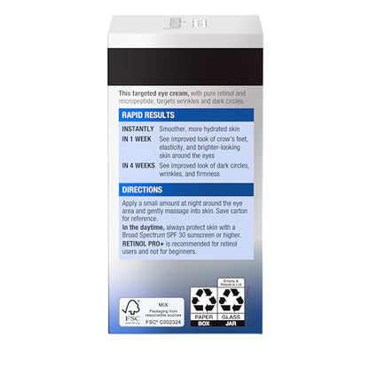 Neutrogena Rapid Wrinkle Repair Retinol Pro+ Anti-Wrinkle Eye Cream, Targeted Eye Cream for Wrinkles & Dark Circles, Formulated without Fragrance, Dyes, Phthalates, and Parabens, 0.5 oz
