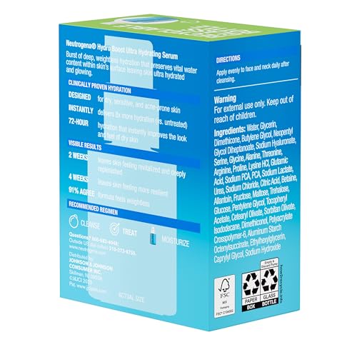 Neutrogena Hydro Boost Ultra Hydrating Serum with Hyaluronic Acid, Fragrance-Free Face Serum for Weightless Hydration and Softer, Glowing Skin, Non-Comedogenic, 1 fl. oz