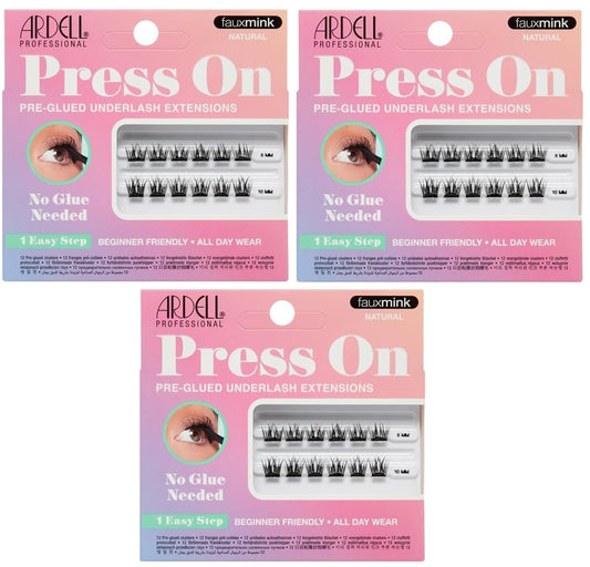 Ardell Press On Lashes Fauxmink Natural – Pre-Glued Underlash Extensions, Press on Lash Clusters, No Glue Needed Cluster Lashes, 12 ct