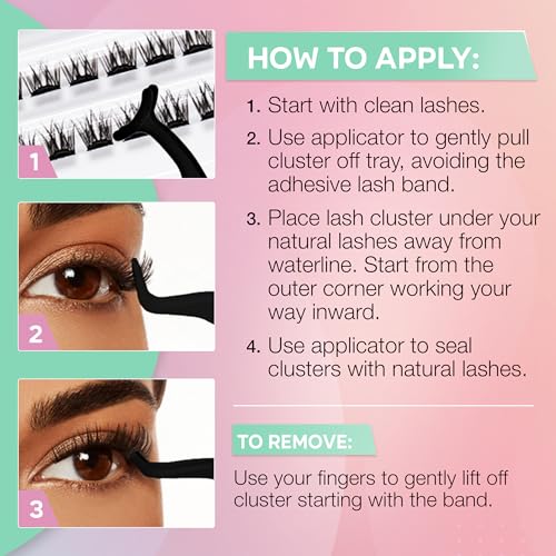 Ardell Press On Lashes Fauxmink Natural – Pre-Glued Underlash Extensions, Press on Lash Clusters, No Glue Needed Cluster Lashes, 12 ct