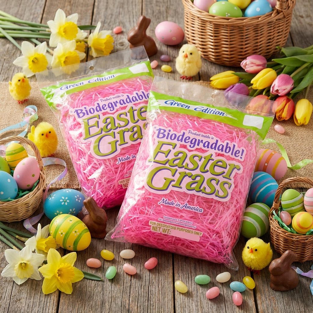 EcoPure Easter Grass, Premium Biodegradable Super Bright - 2 Pack Pink, 1.5 Oz (42.5g)