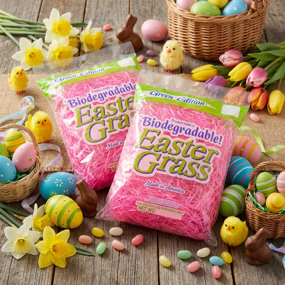 EcoPure Easter Grass, Premium Biodegradable Super Bright - 2 Pack Pink, 1.5 Oz (42.5g)