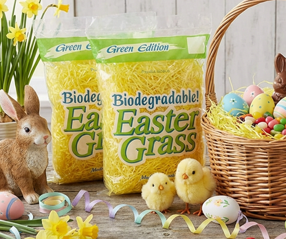 EcoPure Easter Grass, Premium Biodegradable Super Bright - 2 Pack Yellow, 1.5 Oz (42.5g)