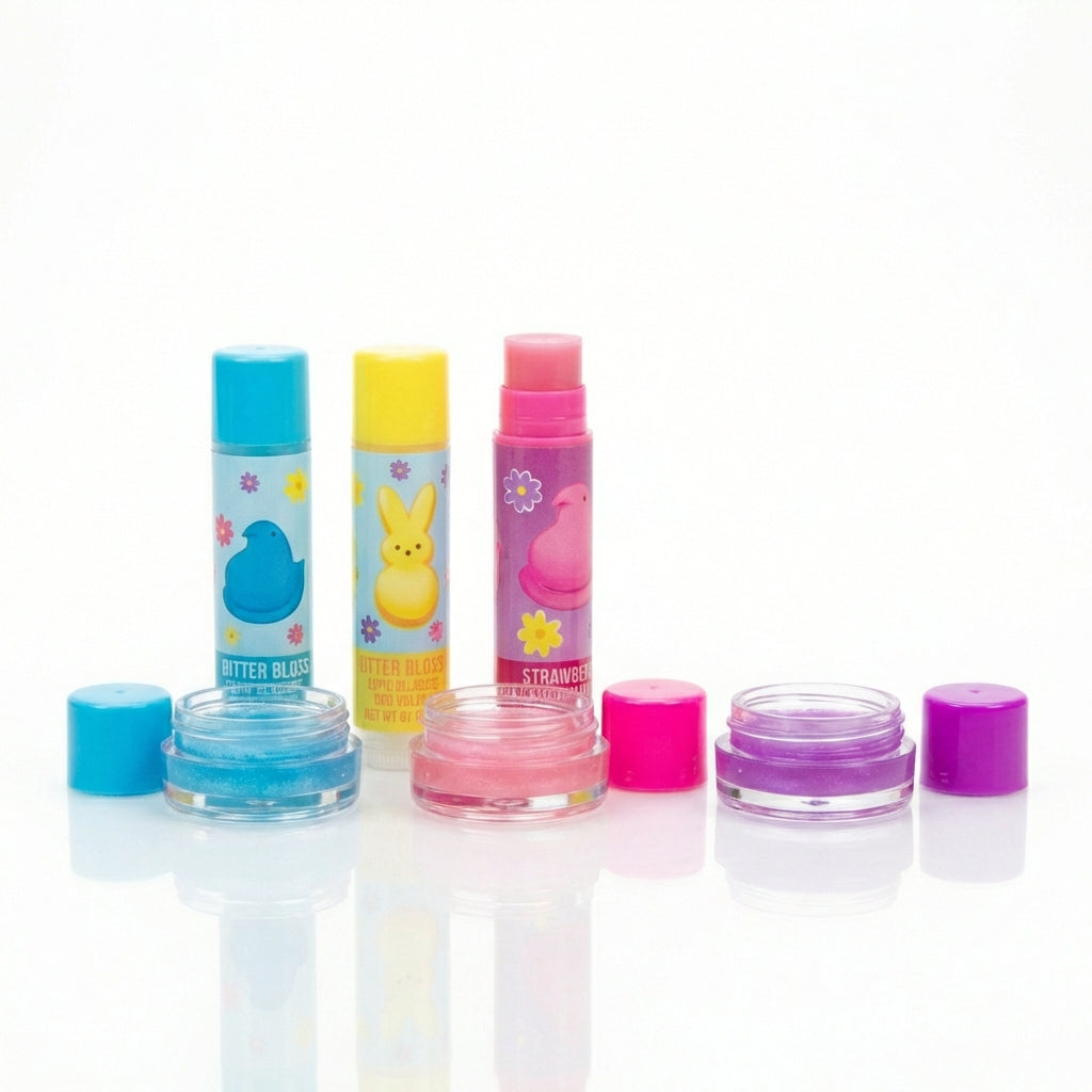 PEEPS Brand, Set of 6 Piece Lip Balm, Glitter Lip Gloss and Solid Lip Gloss