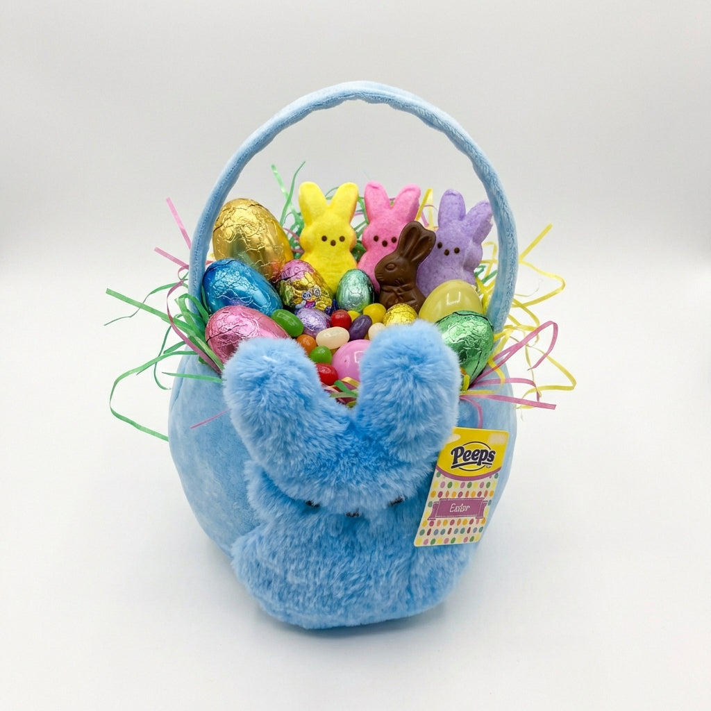Peeps Light Blue Bunny Plush Easter Egg Hunt Basket
