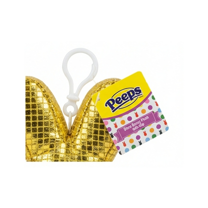 Peeps Disco Bunny Plush Clip On Keychain Gold Yellow Metallic Easter Basket Gift