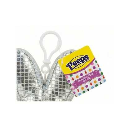 Peeps Silver Disco Bunny Plush Sparkle Easter Basket Stuffer Bag Clip 6" New