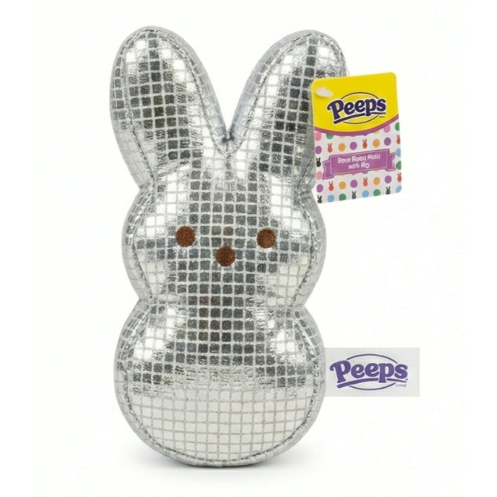 Peeps Silver Disco Bunny Plush Sparkle Easter Basket Stuffer Bag Clip 6" New