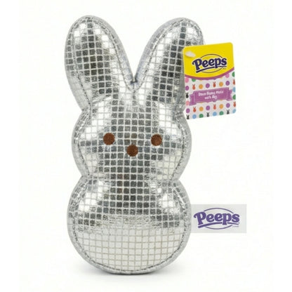 Peeps Silver Disco Bunny Plush Sparkle Easter Basket Stuffer Bag Clip 6" New