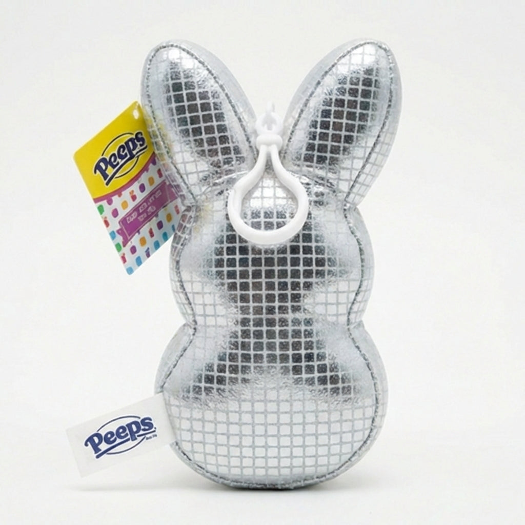 Peeps Silver Disco Bunny Plush Sparkle Easter Basket Stuffer Bag Clip 6" New