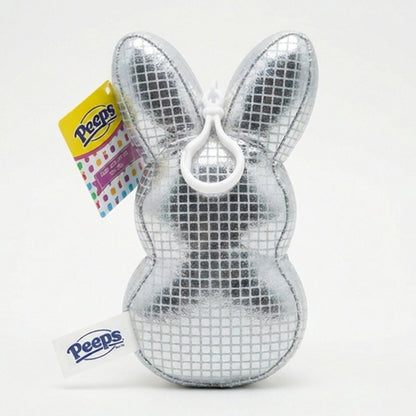 Peeps Silver Disco Bunny Plush Sparkle Easter Basket Stuffer Bag Clip 6" New