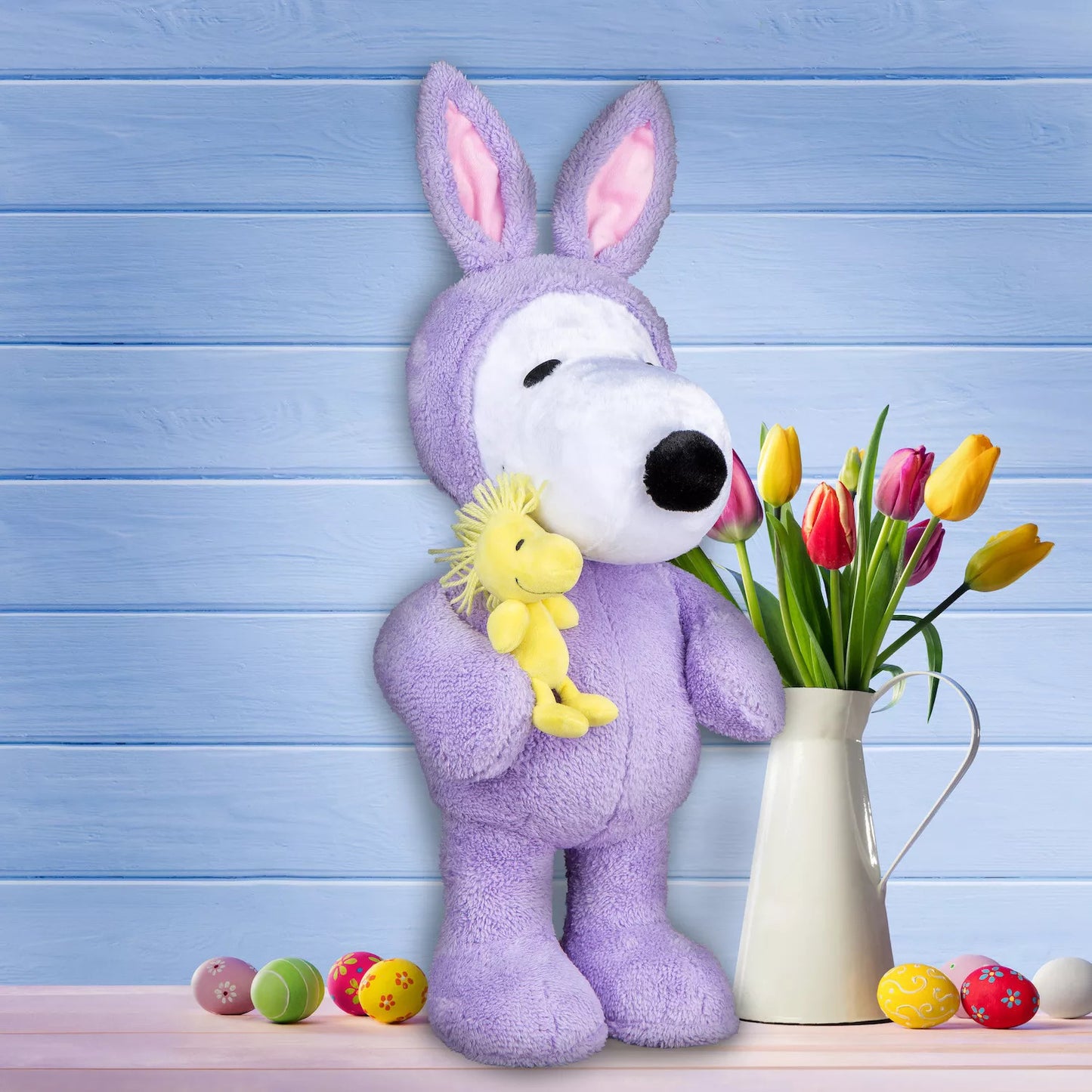 Peanuts Snoopy 26" Jumbo Easter Greeter Plush Purple Bunny Suit Woodstock Decor