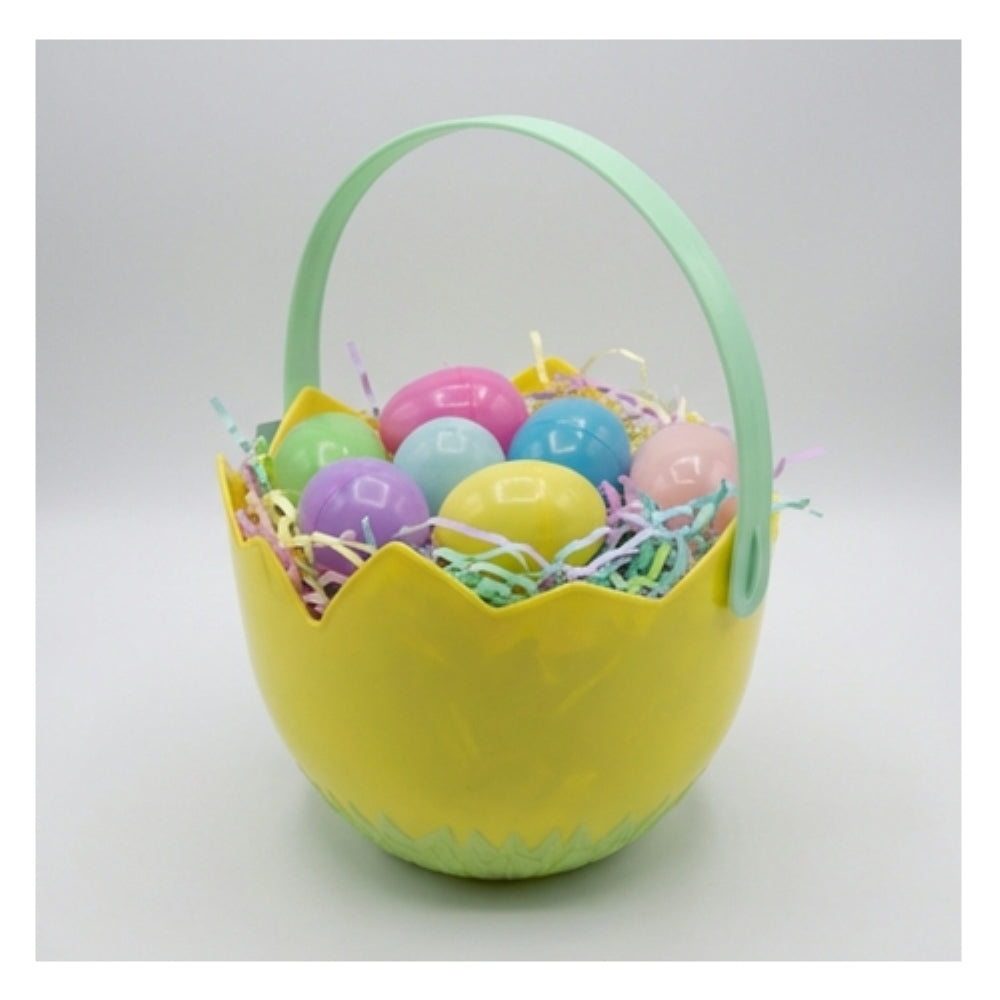 Cottondale Yellow Cracked Egg Easter Basket Plastic 8.6 Inch