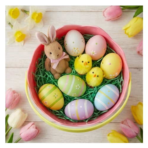 Cottondale Pink Cracked Egg Easter Basket Plastic 8.6 Inch