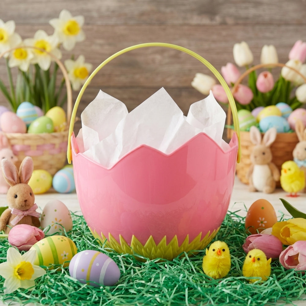 Cottondale Pink Cracked Egg Easter Basket Plastic 8.6 Inch