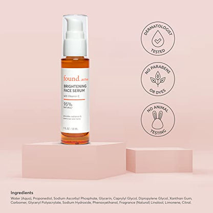 Found Active Brightening Face Serum with Vitamin C Lightweight Gel Formula with Rich Antioxidants that Support a More Radiant Complexion, 1 Fl Oz