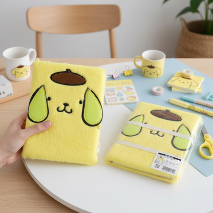 Sanrio Pompompurin Fuzzy Plush Diary Journal With Lock And Key Yellow Notebook