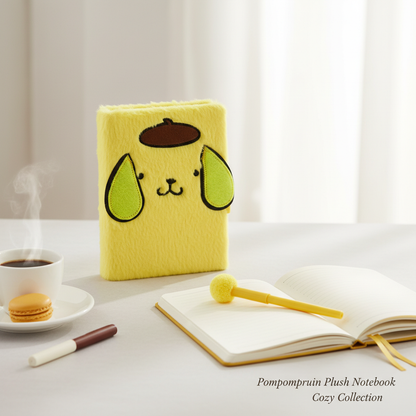 Sanrio Pompompurin Fuzzy Plush Diary Journal With Lock And Key Yellow Notebook