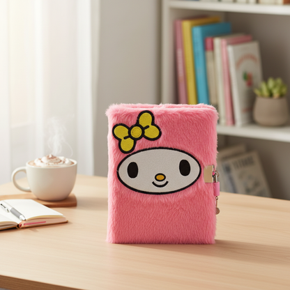 Sanrio My Melody Pink Fuzzy Plush Diary Journal Secret Lock & Key New Sealed