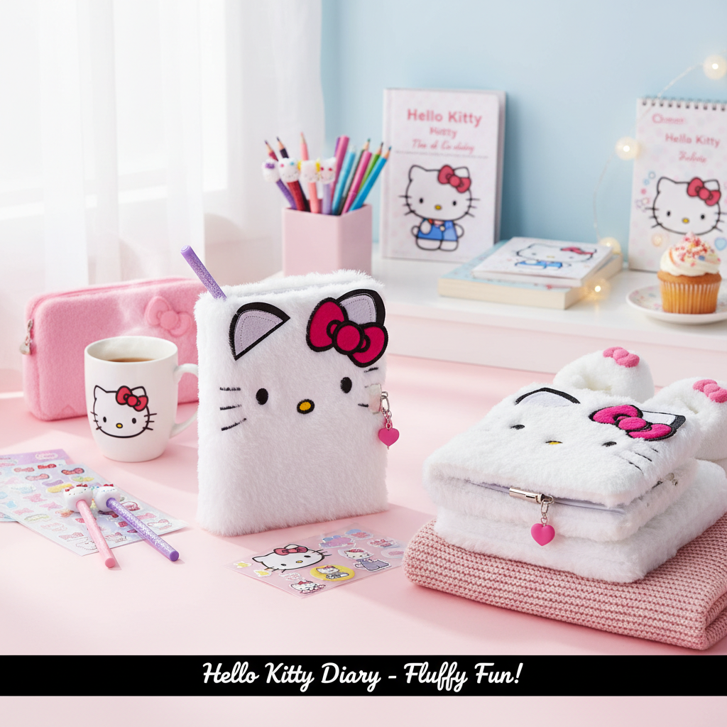 Hello Kitty Plush Lock Diary Sanrio Fuzzy Journal Secret Notebook With Keys