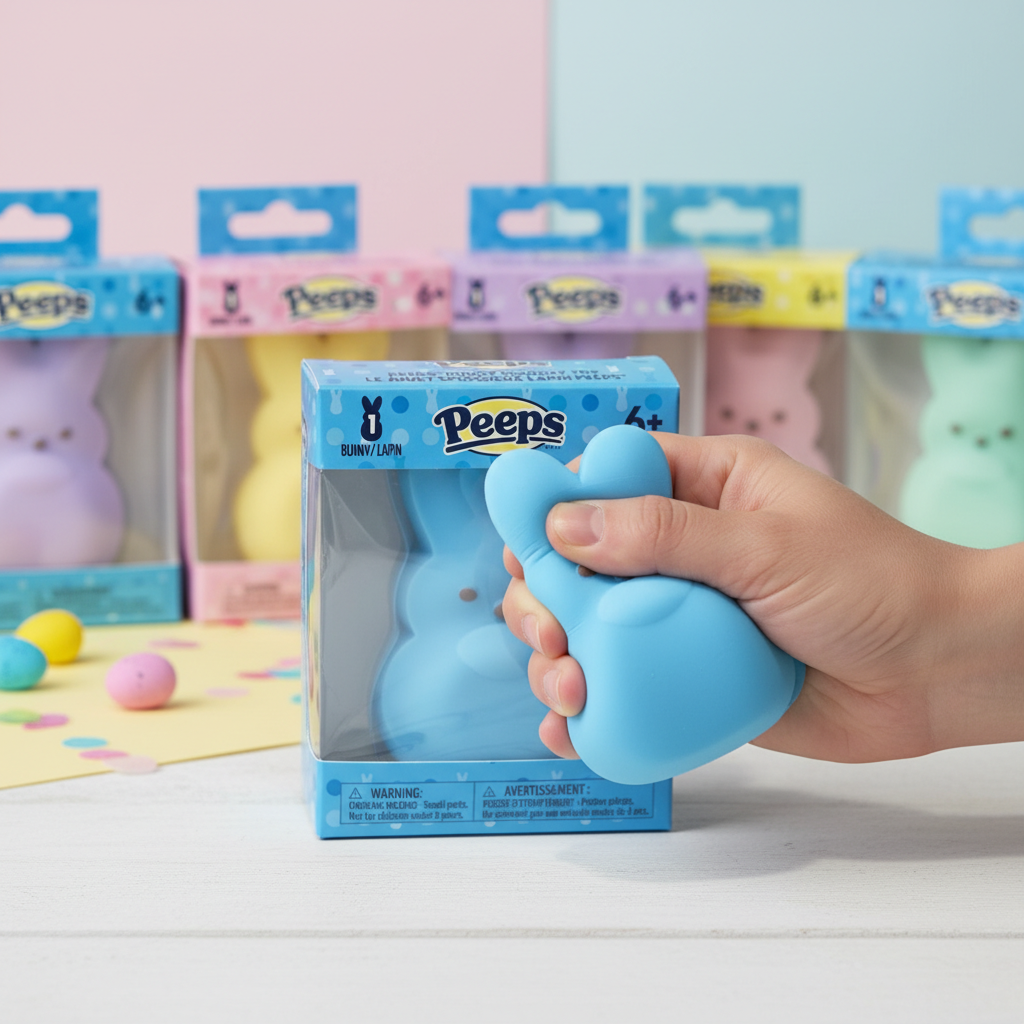 Peeps Blue Bunny Squishy Toy Easter Basket Stuffer Stress Relief Squeeze Fidget