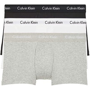 Calvin Klein Men's Cotton Stretch 3-Pack Low Rise Trunks, White Black Grey XL