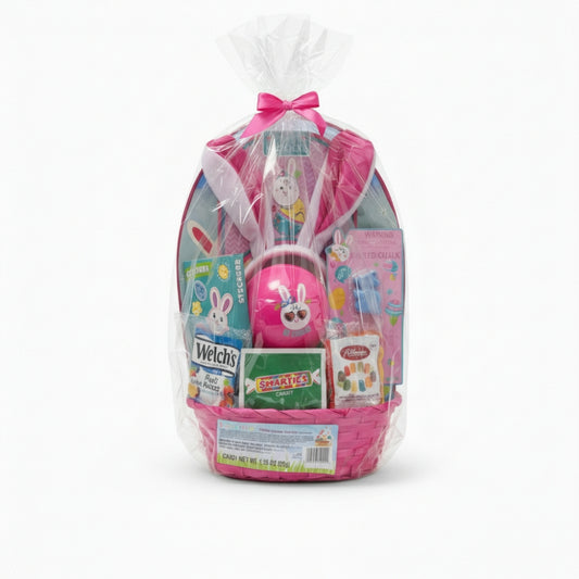 Megatoys Bunny Ear Easter Basket Gift Set With Candy Stickers And Chalk Pink