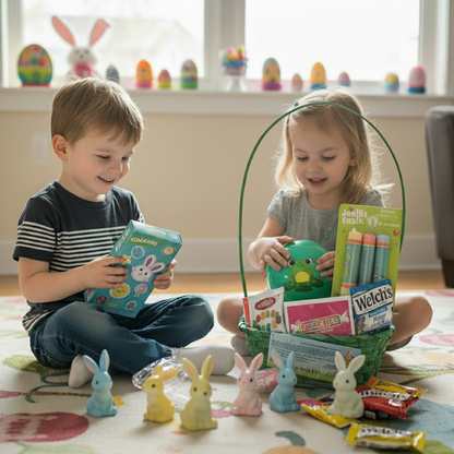 Megatoys Easter Basket Green Egg Shaped Rabbit Ears Candy Gift Set Kids Holiday