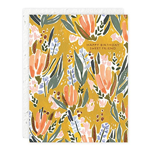 Legacy Publishing Group Made in The USA - Seedlings Birthday Card with Seed Paper Envelope, 4.25 x 5.5-Inch, Sweet Friend Floral