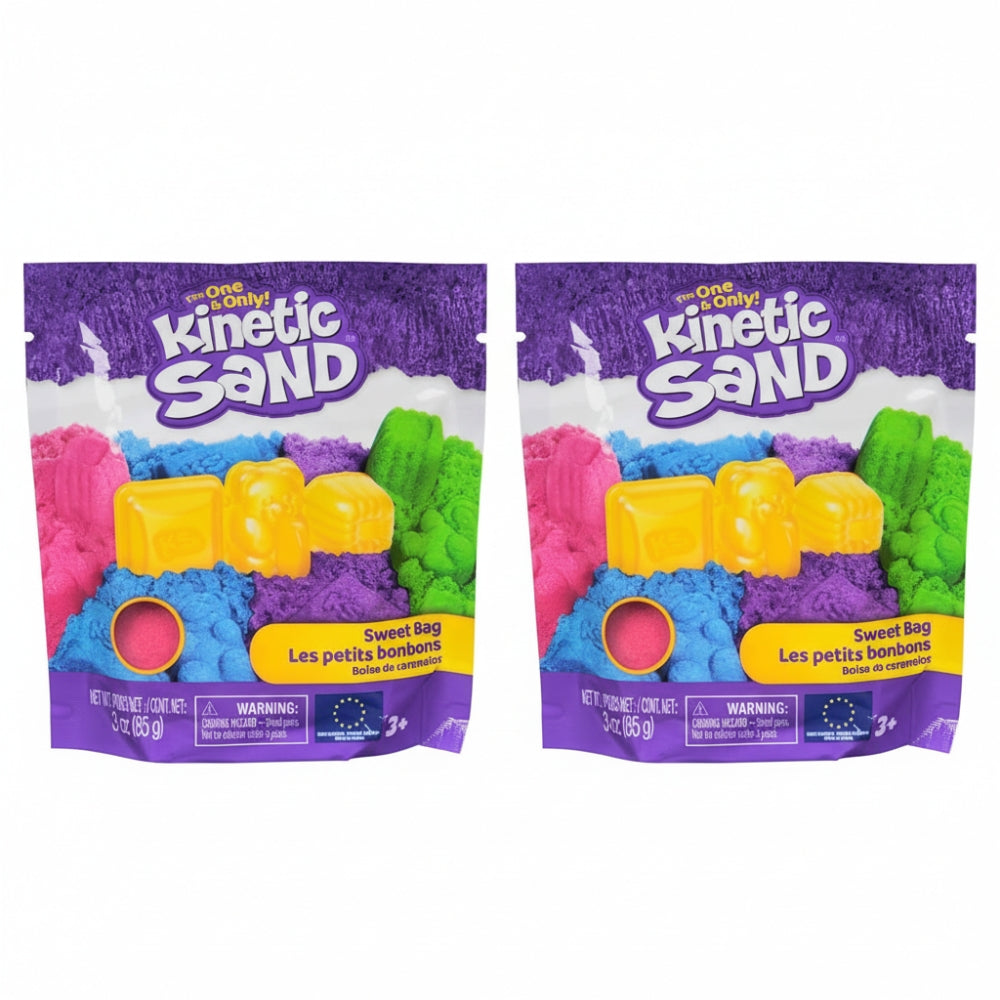 Kinetic Sand Sweet Bag - with 85 g Original Magic Sand in One of Four Colours (Selection Random) and 1 Candy Mould for Creative Indoor Sand and Role Play, for Children from 3 Years - 2 Pack