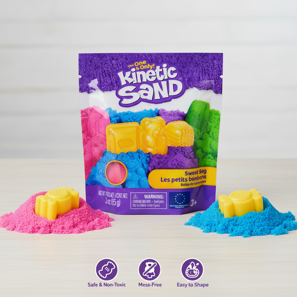 Kinetic Sand Sweet Bag - with 85 g Original Magic Sand in One of Four Colours (Selection Random) and 1 Candy Mould for Creative Indoor Sand and Role Play, for Children from 3 Years - 2 Pack