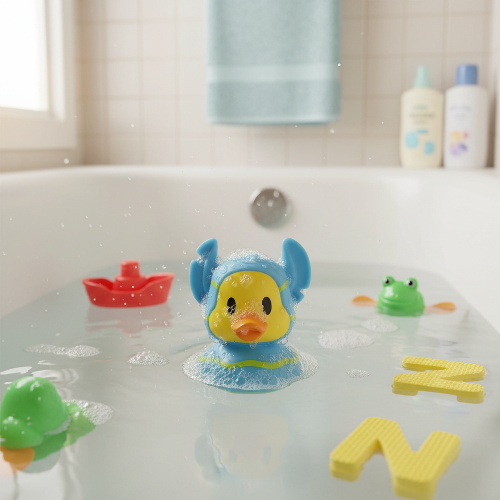 Disney Just Play Blue Easter Stitch Rubber Duck Bath Toy 3" Kids Collectible