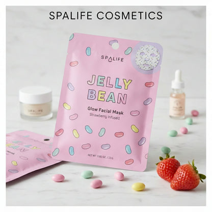 SpaLife Strawberry Jelly Bean Glow Facial Mask Hydrating Sheet Mask 0.81 Oz 23g