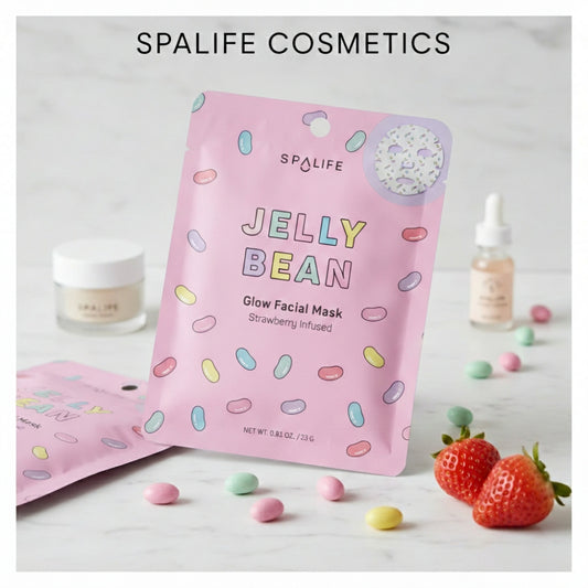 SpaLife Strawberry Jelly Bean Glow Facial Mask Hydrating Sheet Mask 0.81 Oz 23g