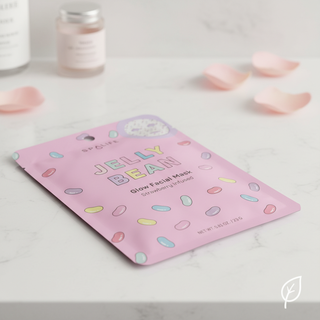 SpaLife Strawberry Jelly Bean Glow Facial Mask Hydrating Sheet Mask 0.81 Oz 23g